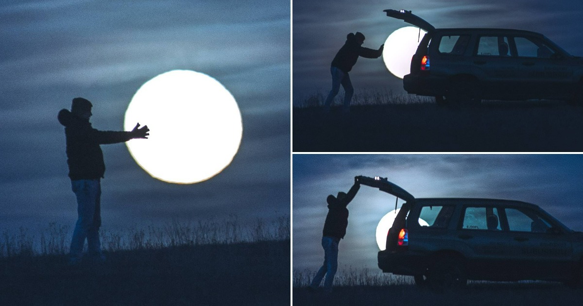 Stunning photographs appear to show man loading the MOON into his car ...